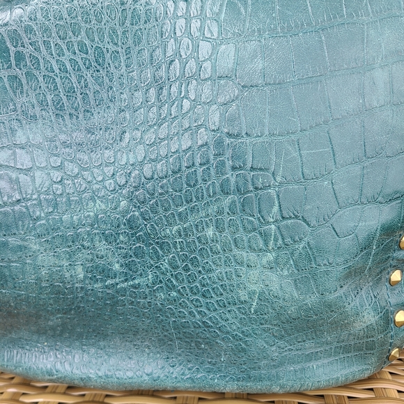 orYANY Dark Green Croc Embossed Gold Studded Leather Handbag With Shoulder Strap - Picture 15 of 16